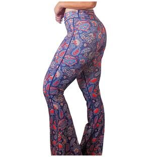 Flex it Pink Lainey Leggings Paisley Floral Bell Bottoms Multicolor Size XS